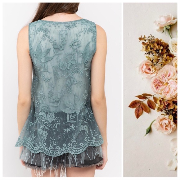 POL Tiffany Blue Sage Tulle Tunic Top - Picture 4 of 9